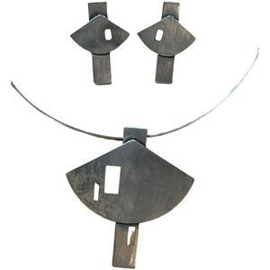 Vtg Cris G Modernist 925 Silver Earring Choker Necklace Contemporary Jewelry Set